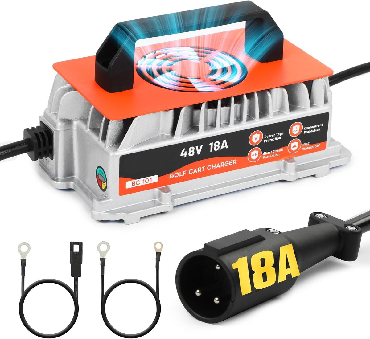 KAISAL 48V 18A Golf Cart Charger For Clubcar, IP67 Waterproof Battery Charger 5 Stage Intelligent Golf Cart 0loader - ShopVlot