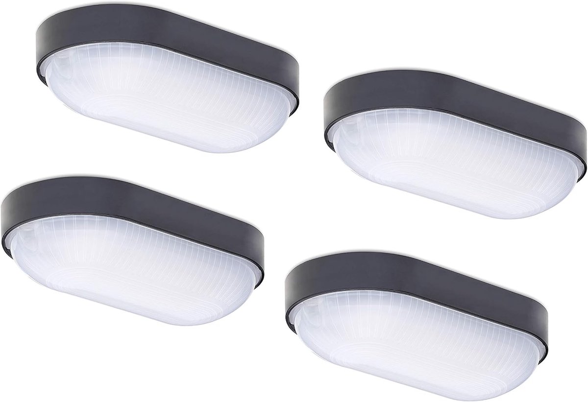Oktaplex Lighting set of 4 LED basement lamp Base Oval black,4000K 800lm neutral white, IP65 9W outdoor wall lamp - ShopVlot