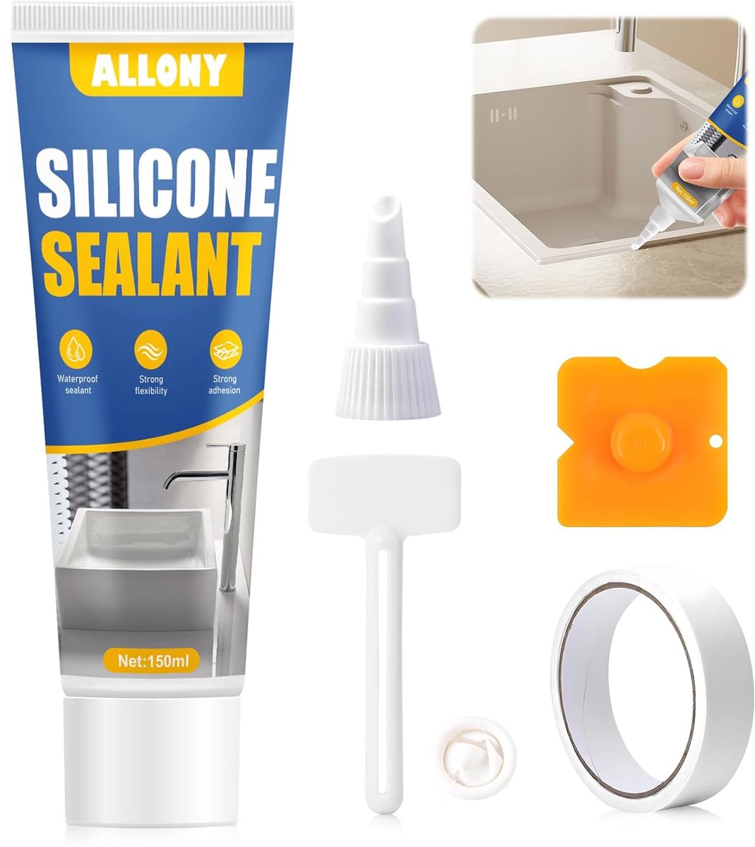ALLONY Sanitary Silicone Transparent 150ml Sealant Waterproof Silicone for Sealing, Joint Repair for Shower and - ShopVlot