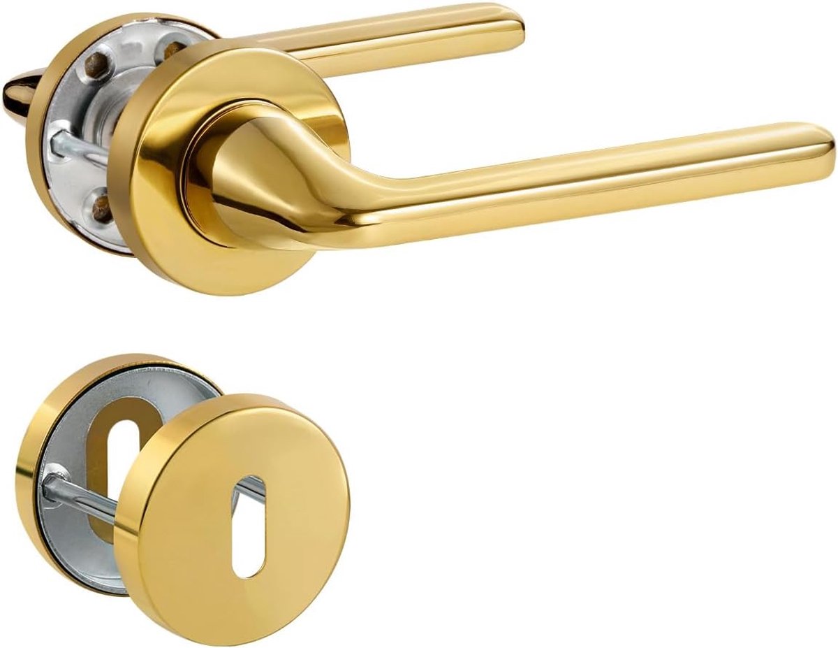 Door Handle Pvd Gold Pressure Fitting Stainless Steel Mat Door Handle for Front Door and Interior Door L Shape Round - ShopVlot