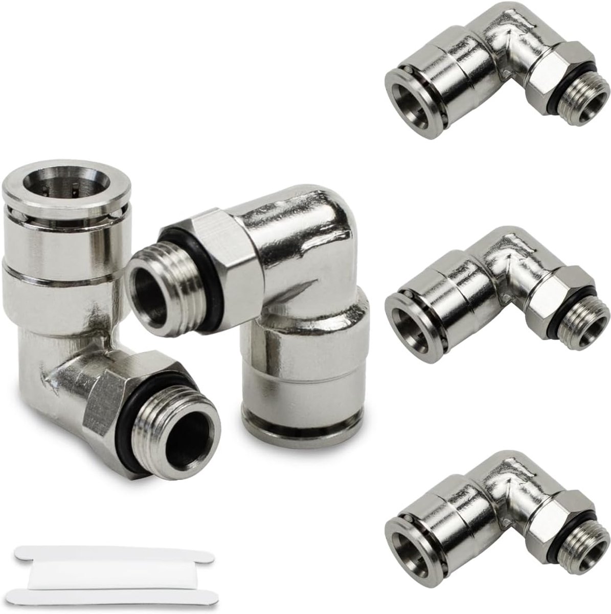 Bwintech 5 piezas 6mm Tubing OD x 1/8" BSP rosca macho con junta tórica codo de latón niquelado Push to Connect - ShopVlot