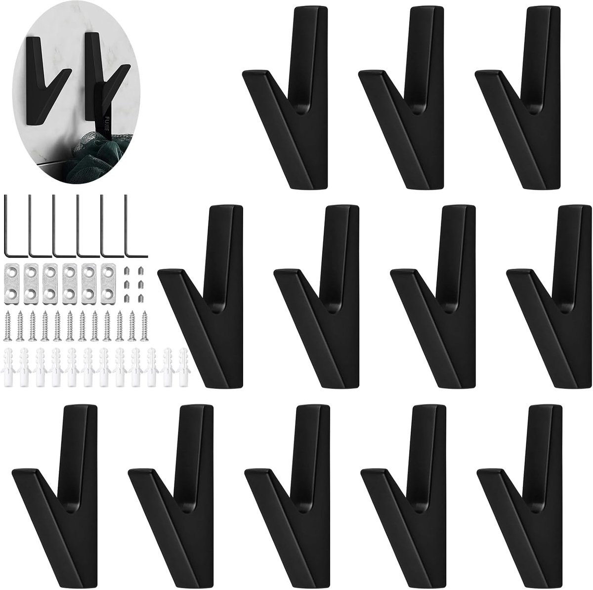 JINTANG Wardrobe Hooks, Matte Black, 12 Pieces Clothes Hooks, Acoustic Panels, Wall Hooks, Acoustic Panels, Wardrobe - ShopVlot