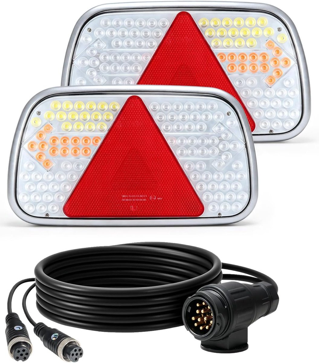 Dinfu Led-achterlichtset, 13-pins stekker, achterlicht, aanhangerverlichting, E-getest met 5 m kabel, voor aanhangers - ShopVlot