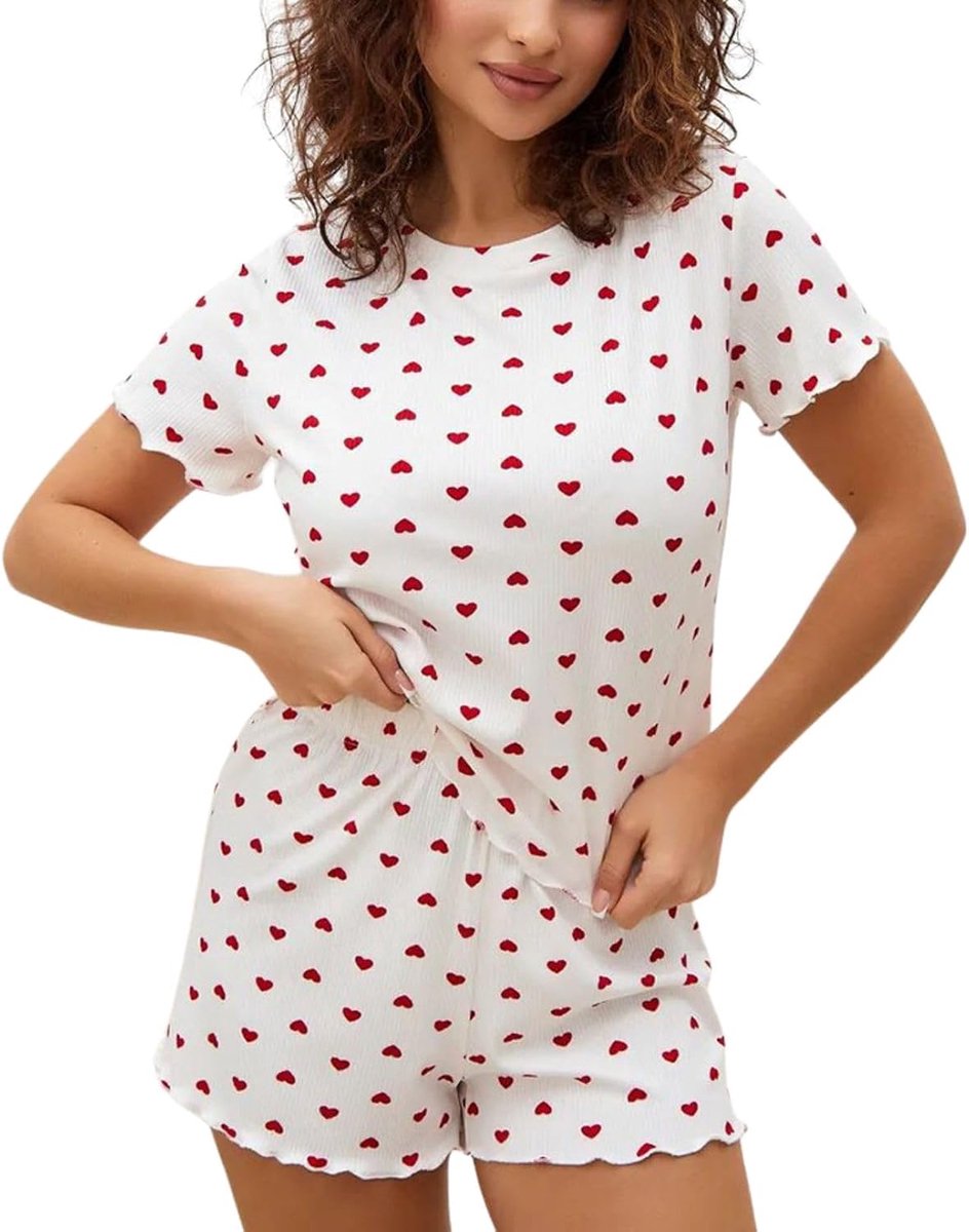 Dames slaapset kort - luipaard hart design - met golfrand - ideaal voor ontspanning - ShopVlot