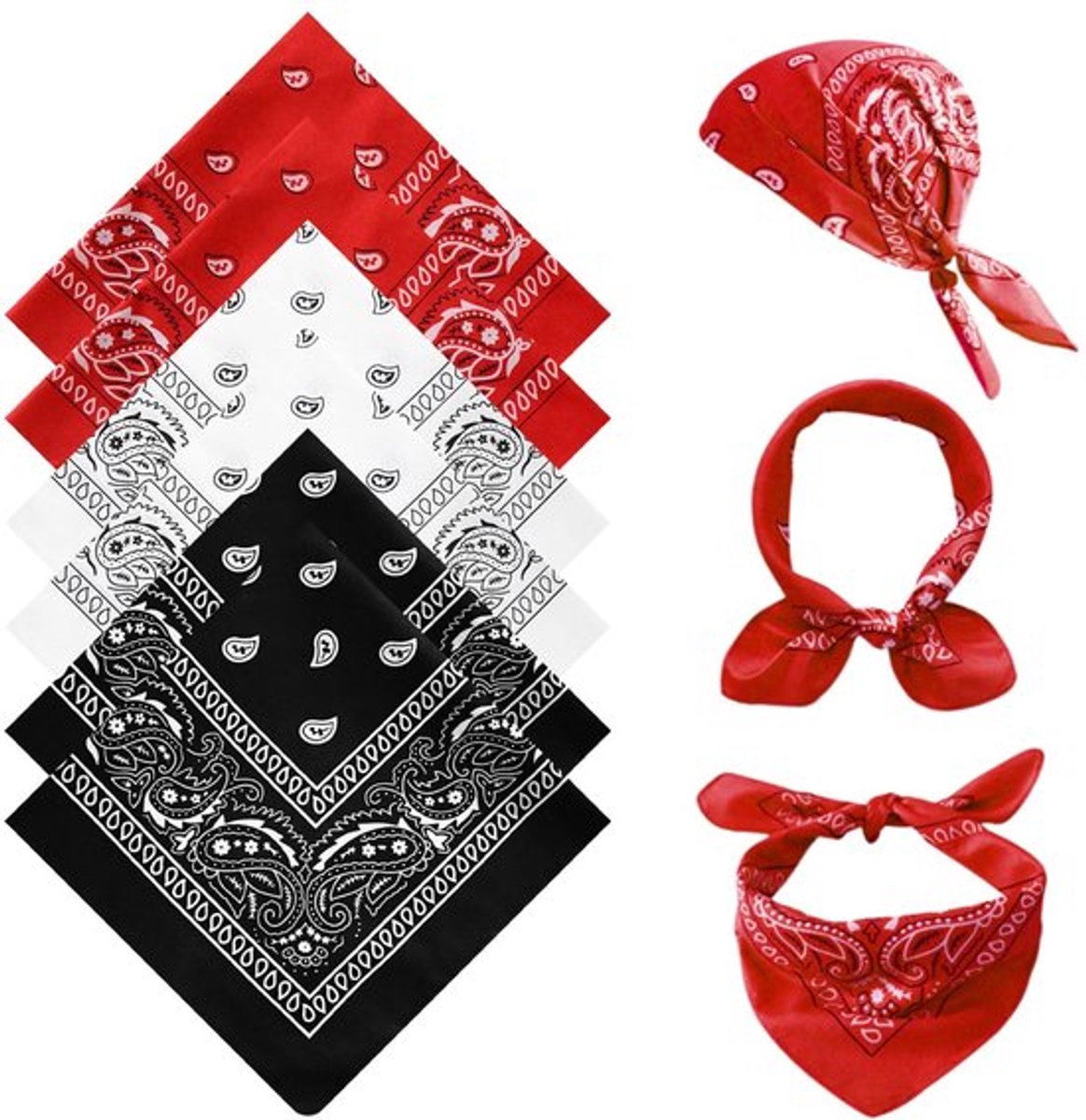 Bandana 6 stuks - Hoofddoek voor mannen/vrouwen - Paisley print - Eén maat (54x54 cm) - Polyester - Stijlvol design