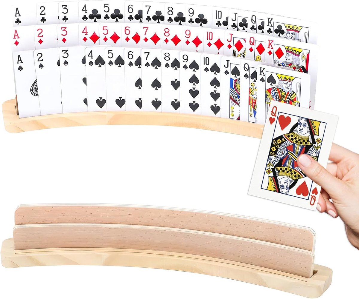 Speelkaartenhouder 3-laags - Houten constructie - Zacht ondergrond - Handen vrij voor volwassenen en ouderen - ShopVlot