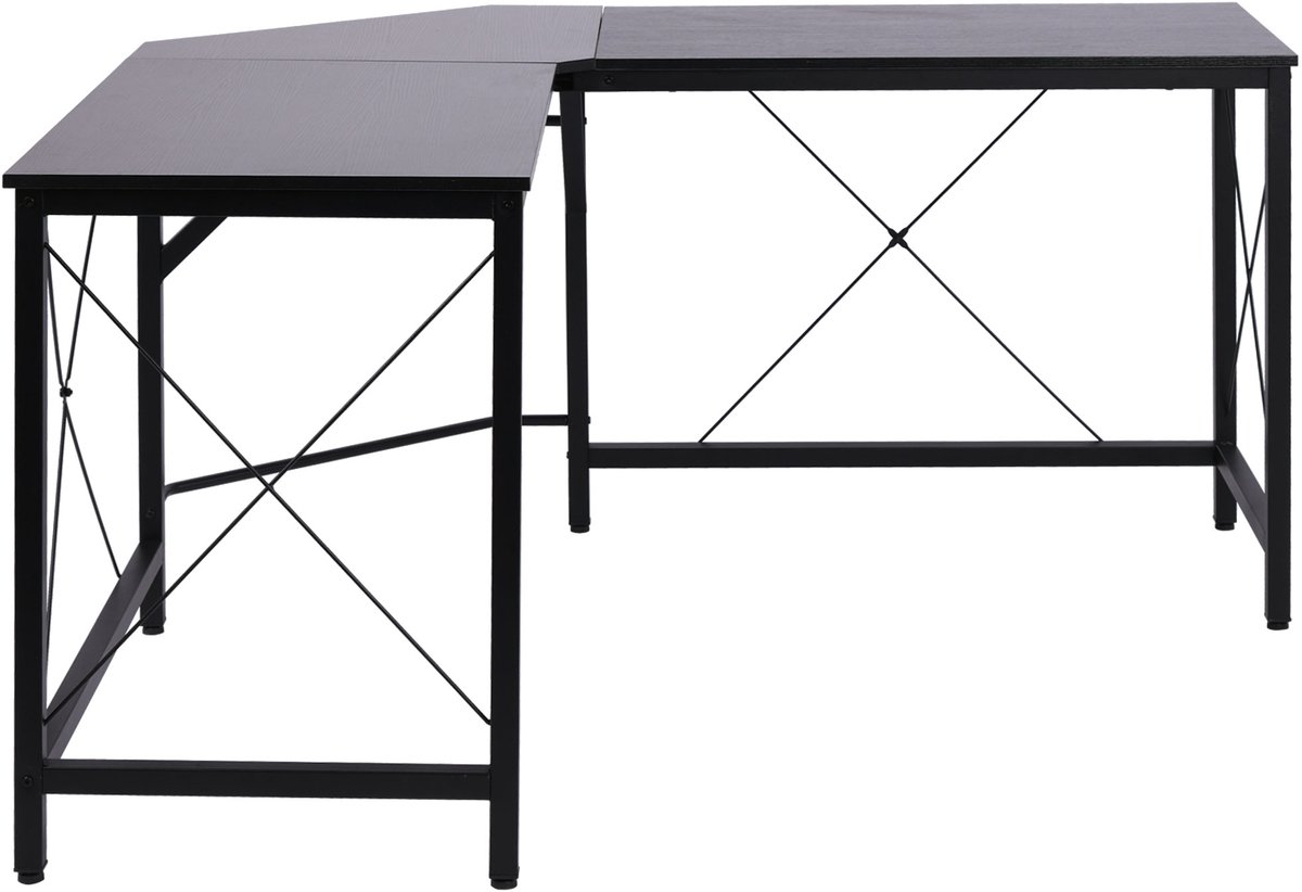 L-vorm Bureau 150x150x76 cm - Hoekbureau Met Stalen Onderstel En MDF Blad - Zwart