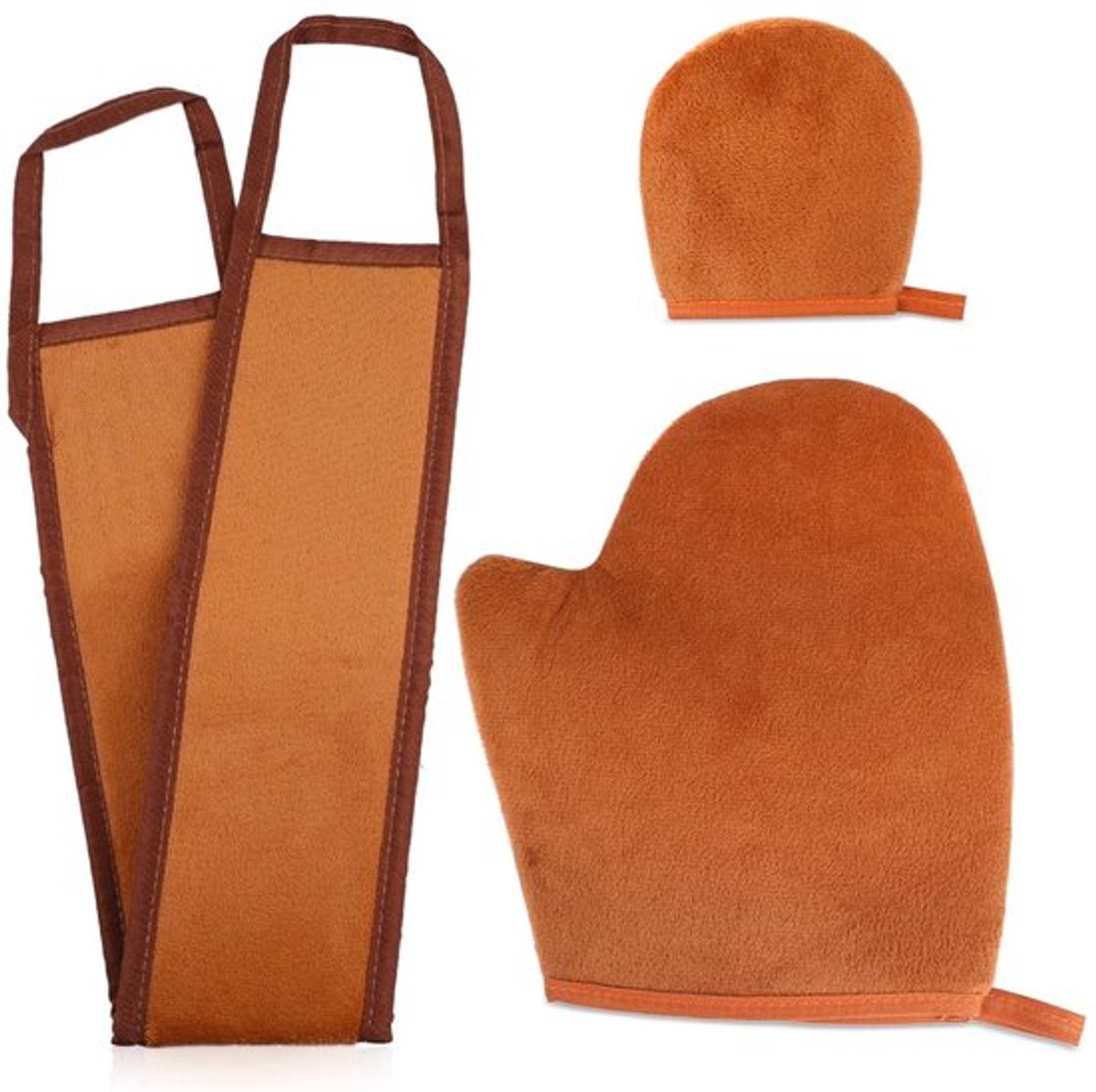 Zelfbruiningshandschoenen Dubbelzijdig - Tanning Handschoen - Exfoliërende Handschoen - Rug Trekstrip - Herbruikbaar - 3 Stuks - Tanning Gloves