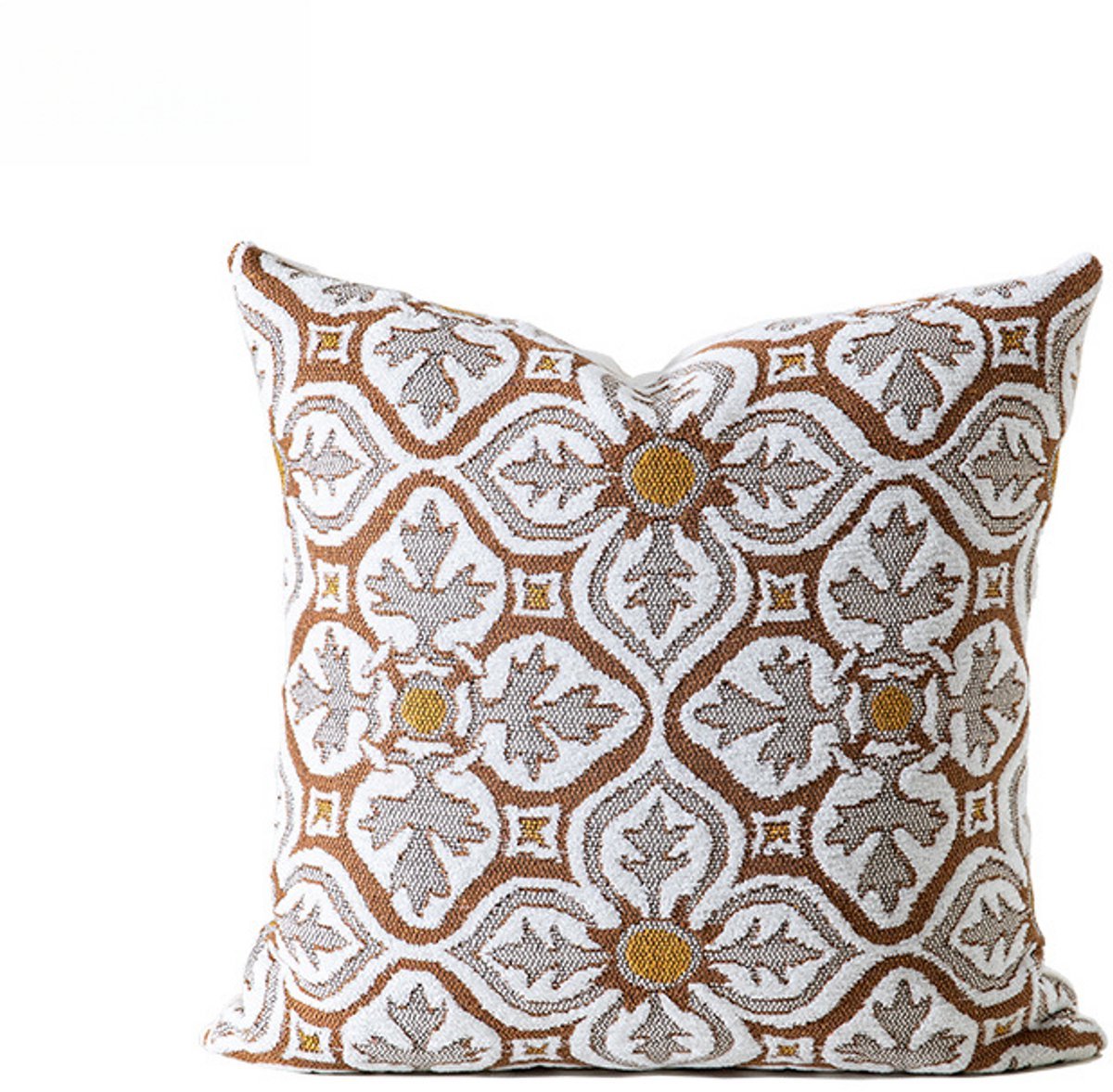 Casalora Kussenhoes - 1 Stuk Chenille Jacquard Blauw Decoratief Kussensloop - 45x45 cm - Stijl Geometrisch Bloemenpatroon, Zonder Kusseninzet -Koffiekleurig