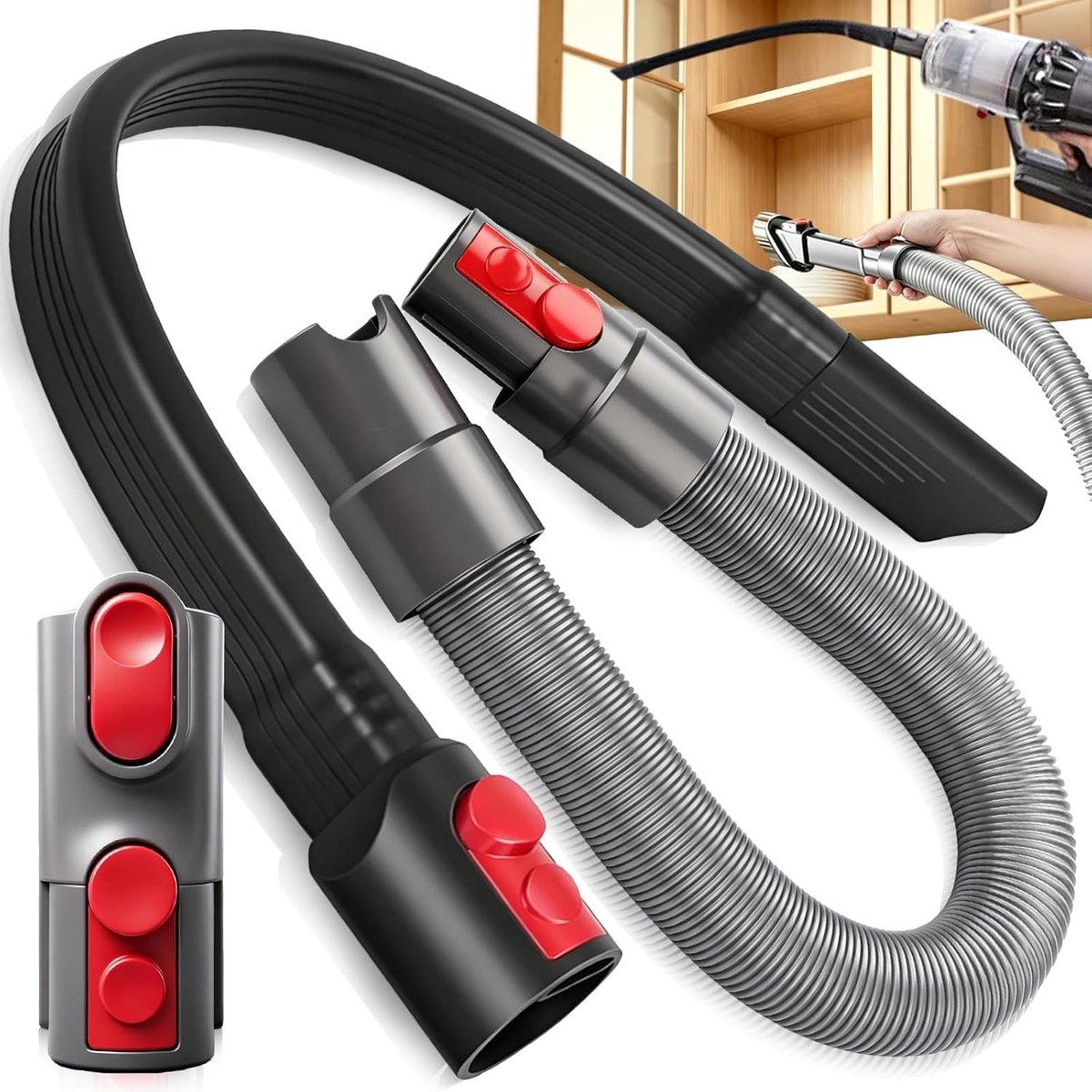 3 Stuks Set Flexibele Kierenzuigmond + Adapter + Slang Compatibel Met Dyson-Stofzuigers V8 V10 V7 V15 V11 Dient Als - ShopVlot