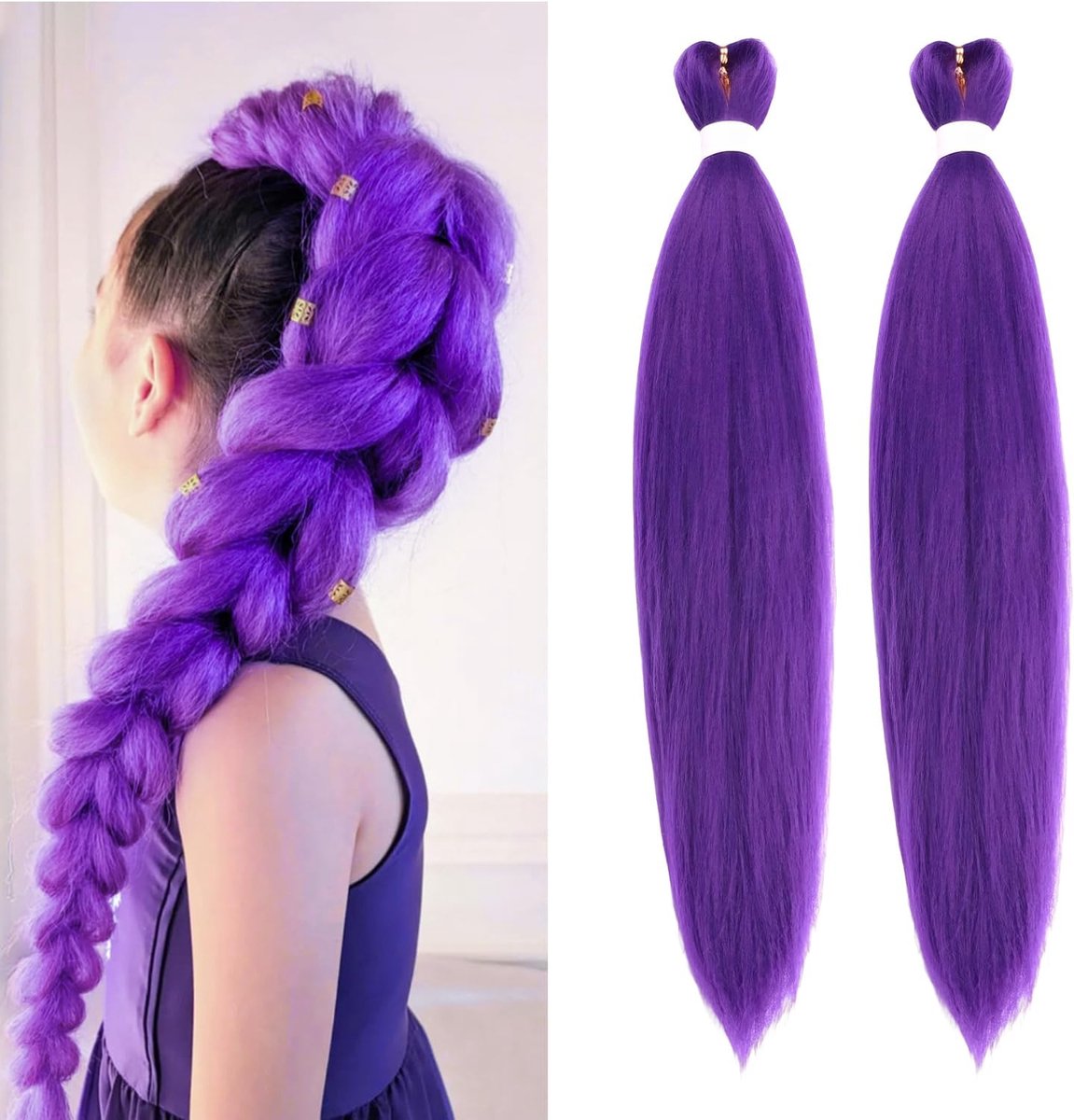 Haarextensions 26 Inch - Paarse Pre-Stretched Synthetisch Haar - Lichtgewicht en Zijdezacht - ShopVlot