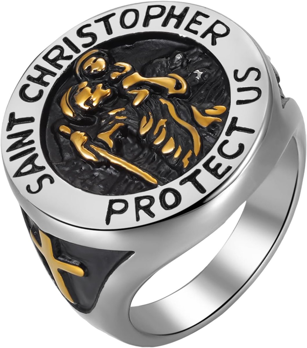 Ring voor heren - roestvrij staal - met heilige Christophorus-medaille - religieuze reisbescherming - ShopVlot