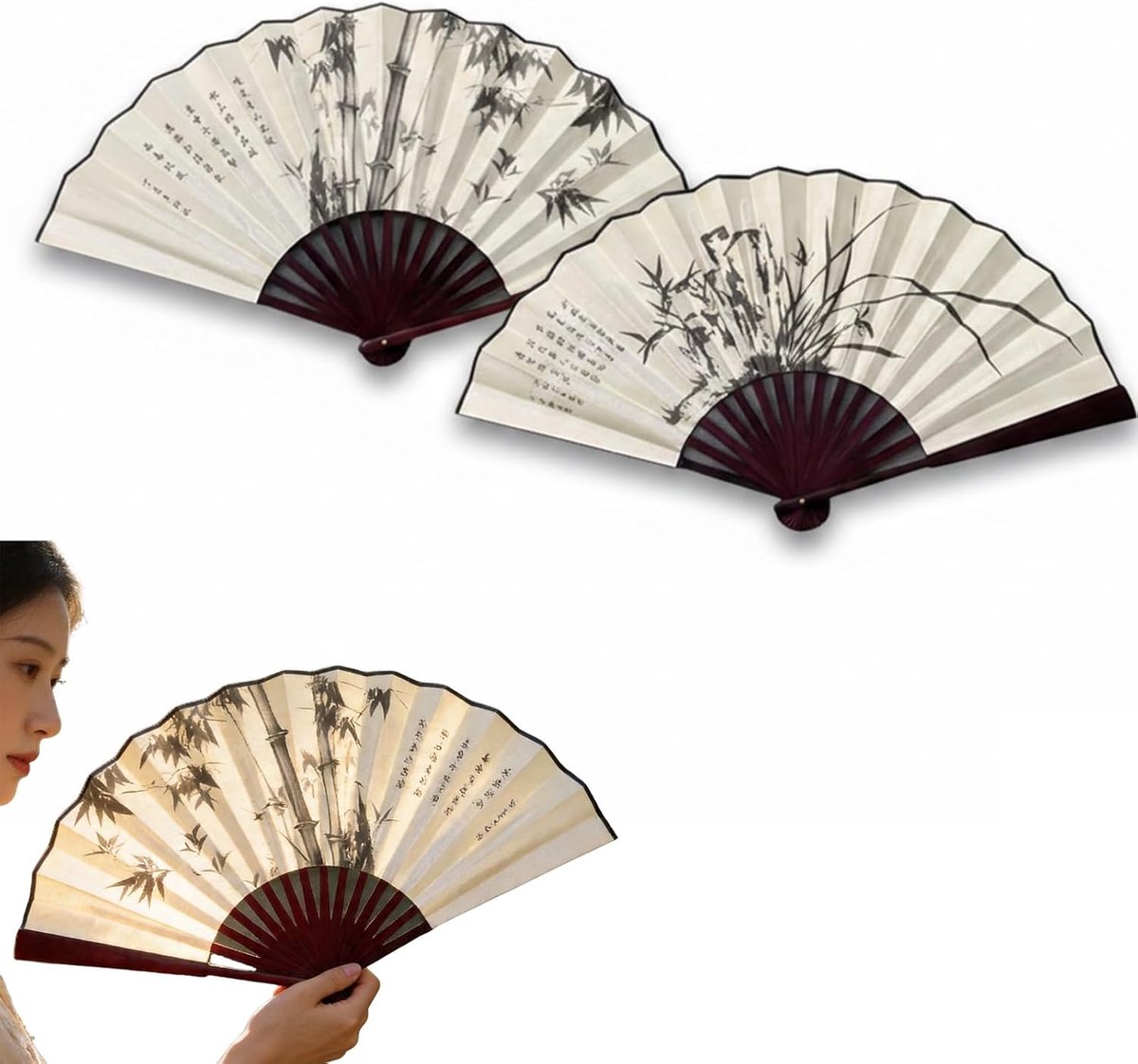 Vouwfan 2 Stuks - Bamboe Vouwbare Fan - Chinese Print - Perfect voor Feestdecoratie - ShopVlot