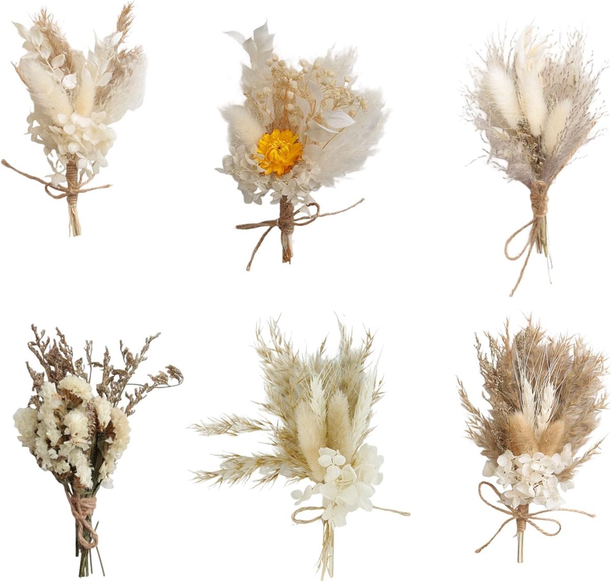 Mini boeket gedroogde bloemen 25 cm - natuurlijk - 6 stuks - decoratie voor vaas - ShopVlot