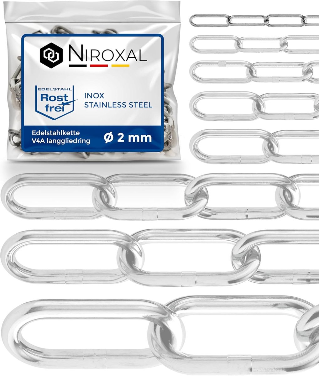 Stalen ketting 2 mm dik - A4 roestvrij staal - 90 kg breeklast - ideaal voor bevestigen en ophangen - ShopVlot