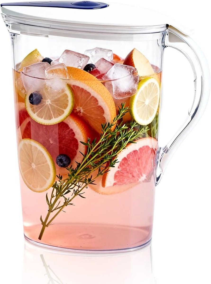 Waterkan 2.1L - Transparante kunststof met deksel - Handvat - Ideaal voor thuis en horeca - ShopVlot