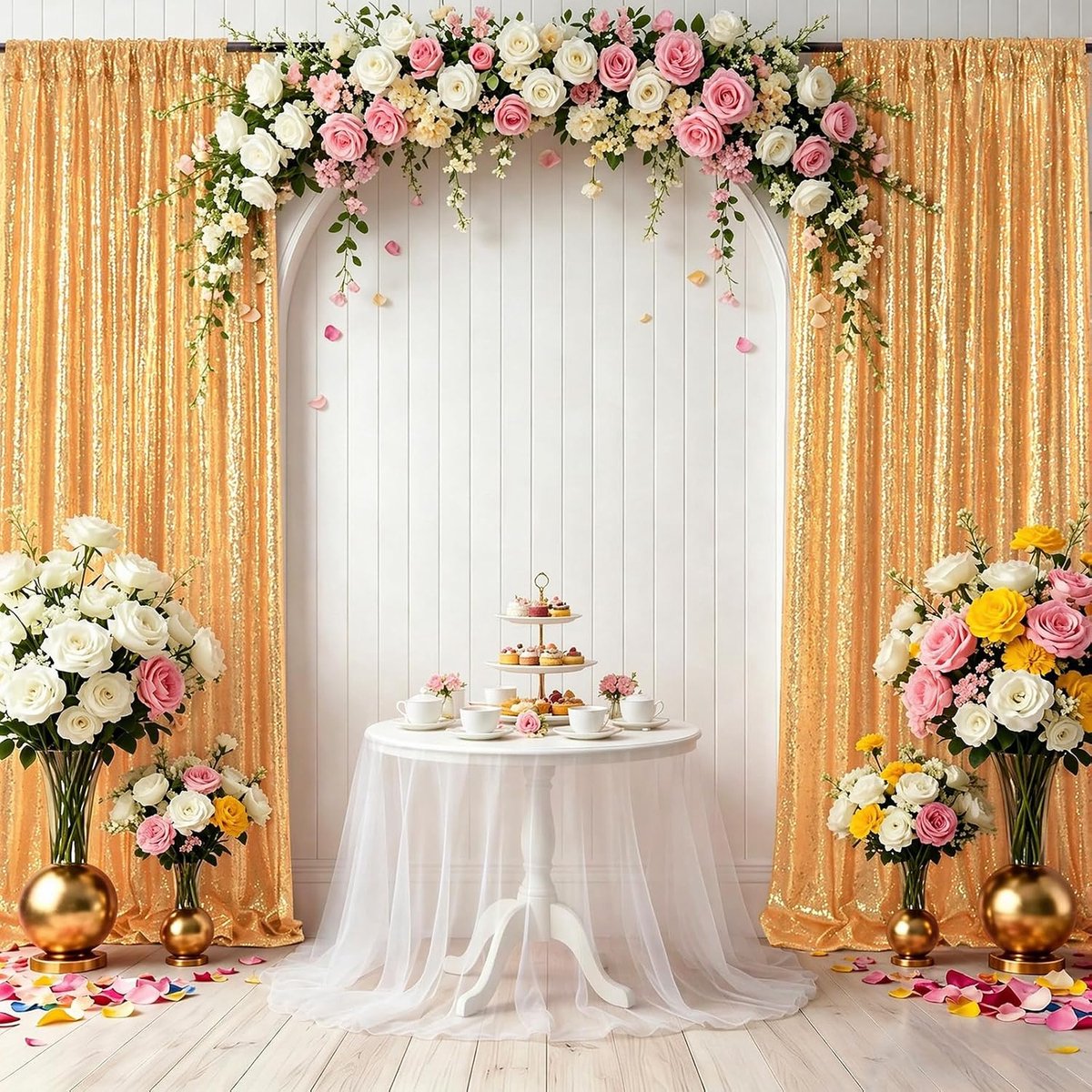 Paillettengordijn 60 x 240 cm - goud - glanzende fotoachtergrond - perfect voor feestdecoratie - ShopVlot
