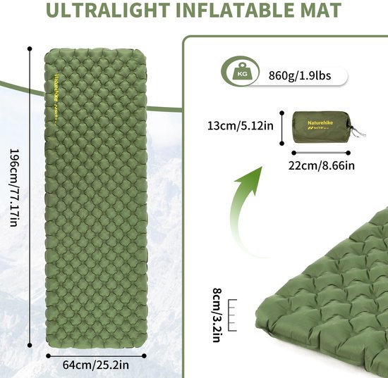 Ultralichte Zelfopblazende Isomat voor Camping - Duurzaam en Draagbaar Luchtmatras voor Trekking en Wandelen van Merkloos — afbeelding 2