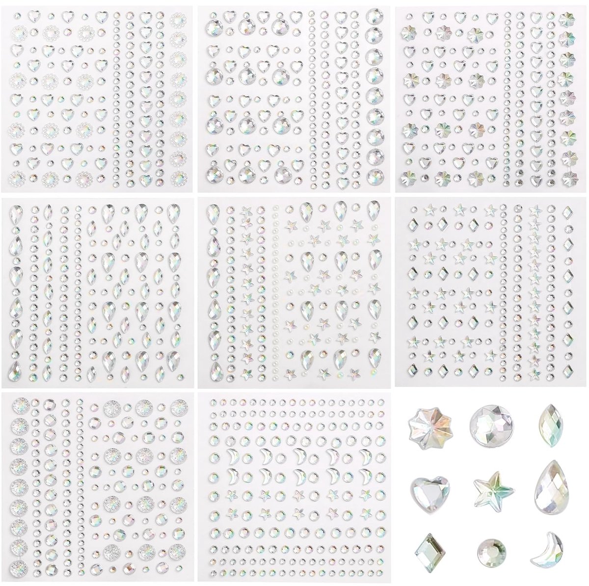 Solidchoice - Set van 8 Zelfklevende Glitterstenen in Diverse Vormen voor Make-up en Versieringen