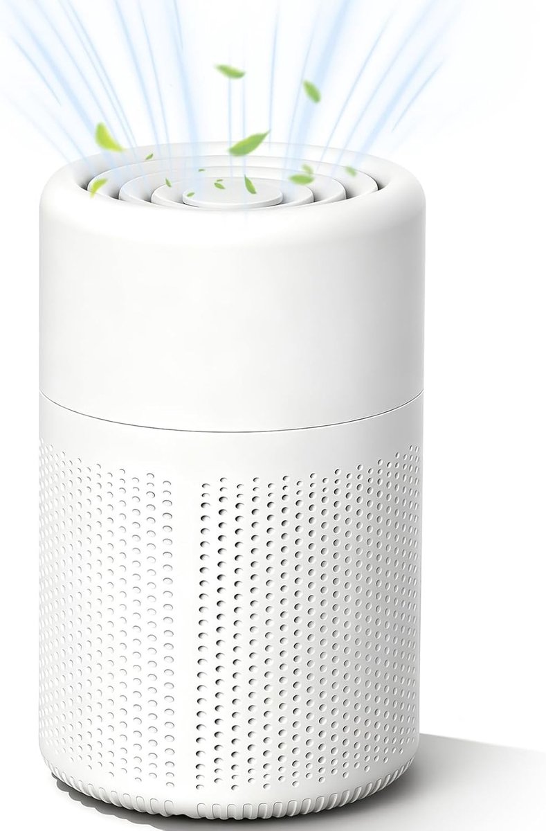 Luchtreiniger - Wit - 11 x 11 x 19 cm - Mini met H13 HEPA-filter en Actieve Kool - Voor Slaapkamer, Kantoor en Auto