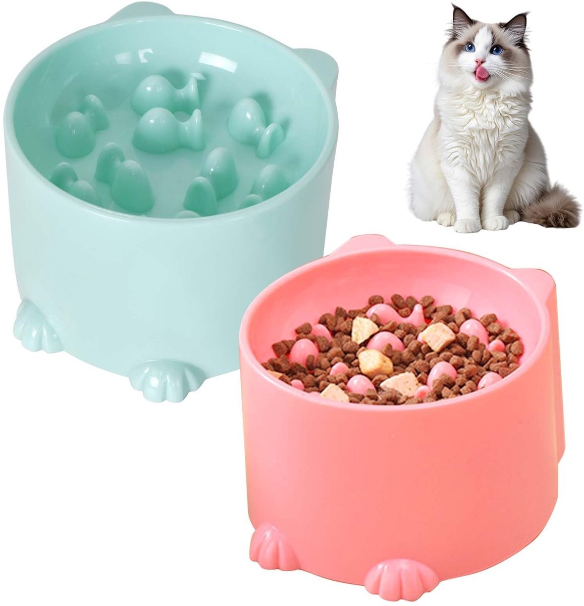 Solidchoice - 2 Stuks Ergonomische Slow Feeder Kattenbakken