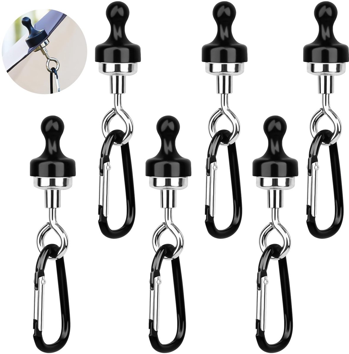 Solidchoice - Set van 6 Sterke Magnetische Haken met Karabijnhaak