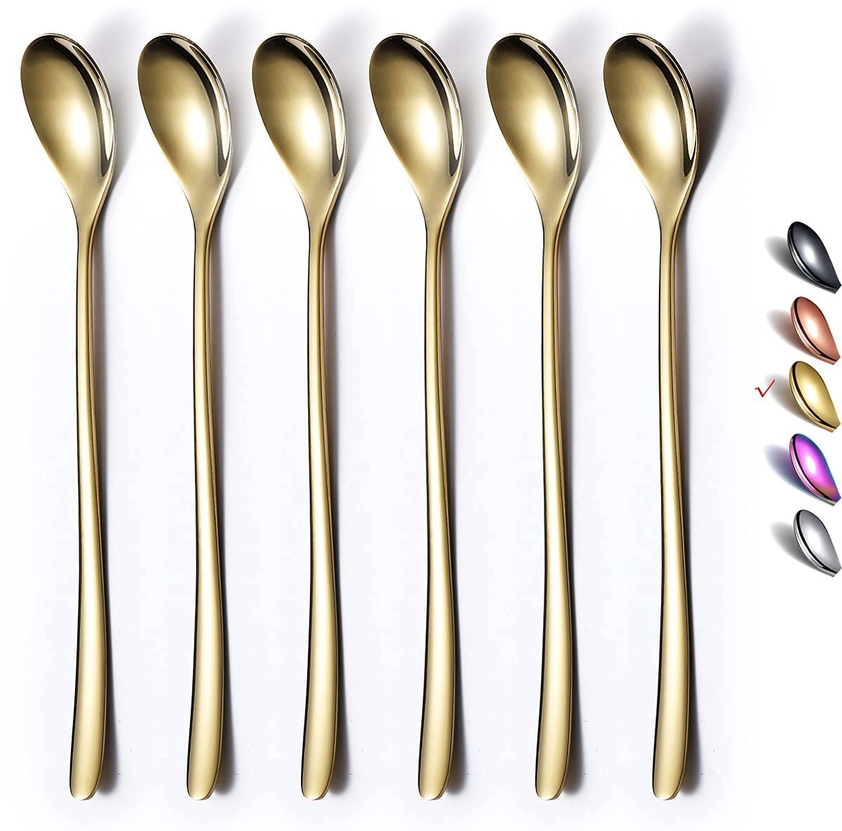 Solidchoice - Set van 6 Gouden Lange Theelepels van RVS