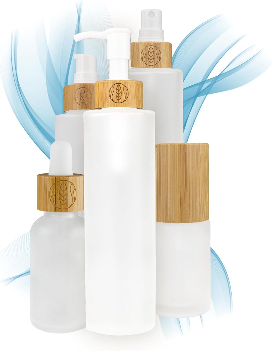 Zeepdispenser 150 ml - matte glazen fles - bamboe sluiting - elegant voor vloeibare zeep - ShopVlot