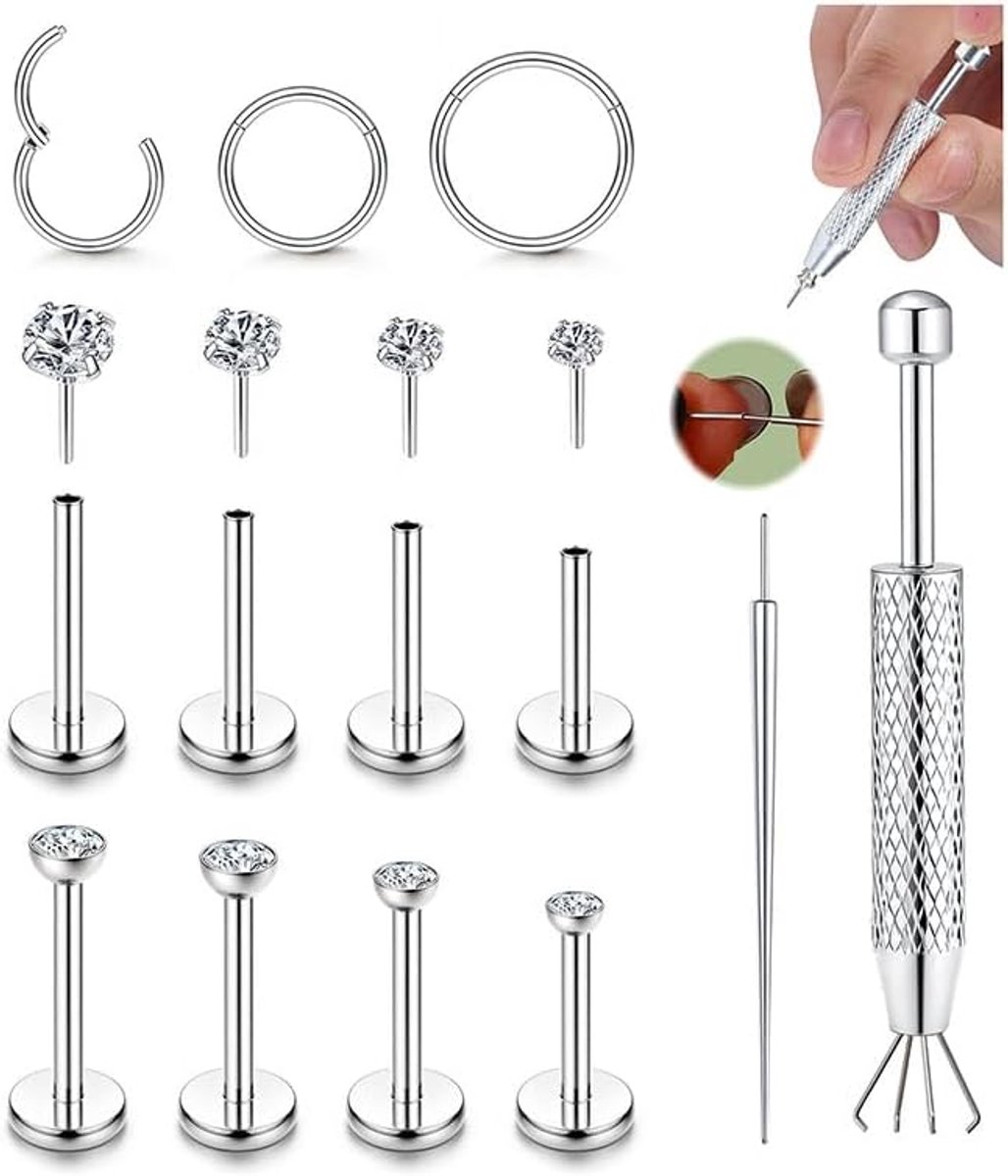 Neusstuds 11-delig - Hypoallergene chirurgische staal - Threadless labret - Voor diverse piercings - ShopVlot