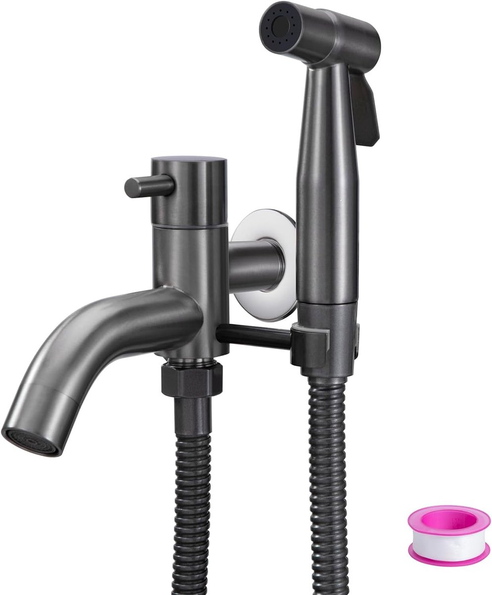 Bidet Stainless Steel Hand Shower Set with Water Tap Cold Water Wall Mounted Long Mop Water Tap Bidet Toilet Sprayer - ShopVlot