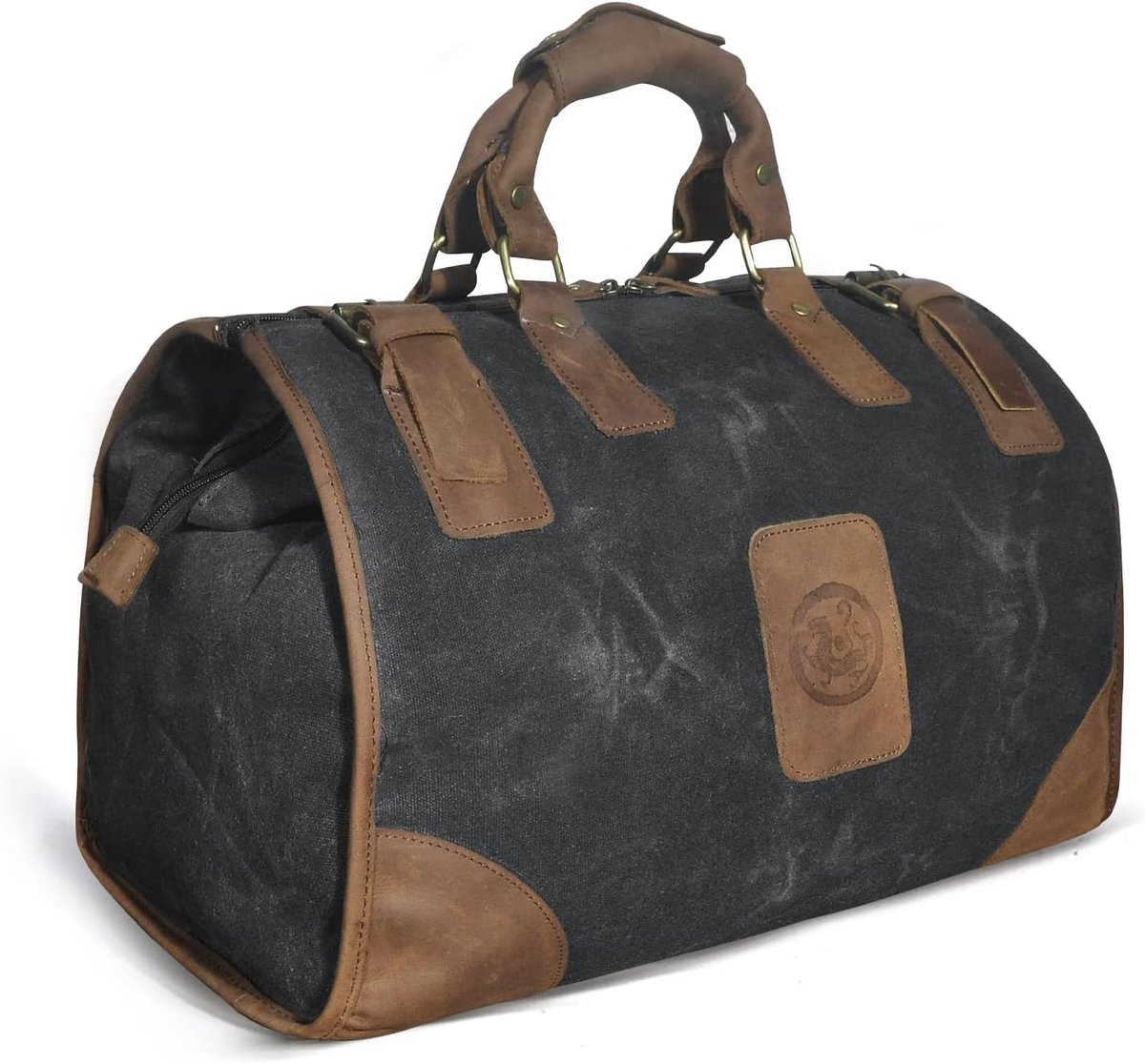 Le'aokuu Canvas And Genuine Leather Waterproof Unisex Duffle Bag Oversized Handbag Overnight Weekend Bag Travel Tote - ShopVlot