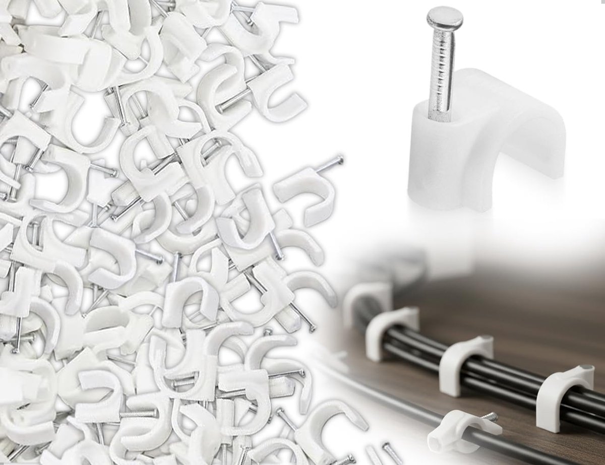 Pack of 100 Cable Clips, Plastic Nail Clips, Cable Holder with Inserted Nail, Cable Clips Wall, Cable Clips, for Wall - ShopVlot