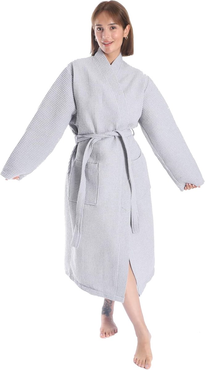 nottoc Bathrobe, 100% Cotton, Waffle Fabric, Travel Bathrobe for Men and Women, Soft, Absorbent and Lightweight, Spa - ShopVlot