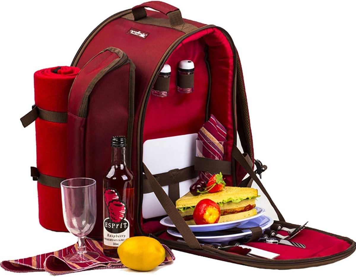Picknicktas - Rood - 41,9 x 34,7 x 17,7 cm - Thermische Koeler met Complete Picknickset - Voor 2 Personen