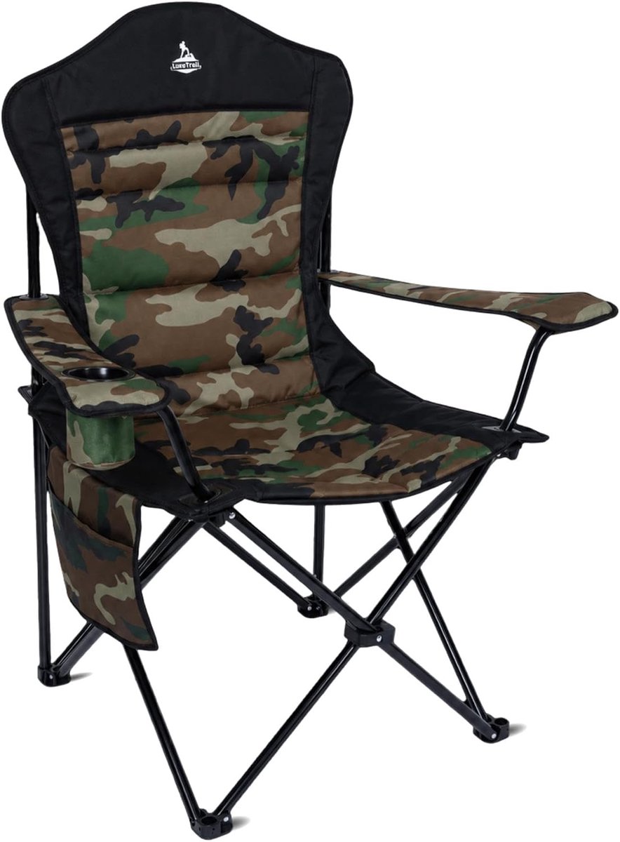 Padded Folding Camping Chair, Ergonomic High Back — Camo/Black - ShopVlot
