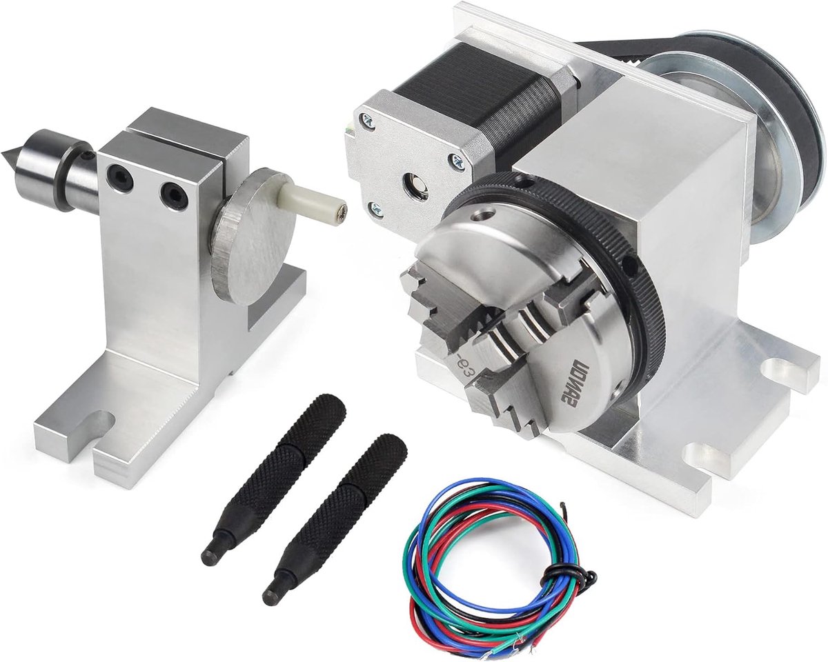 RATTMMOTOR CNC Rotation Axis, 4th Axis K11-65mm 3 Jaw-Chuck Dividing Head Rotation Stable with 54mm tail stock for CNC - ShopVlot