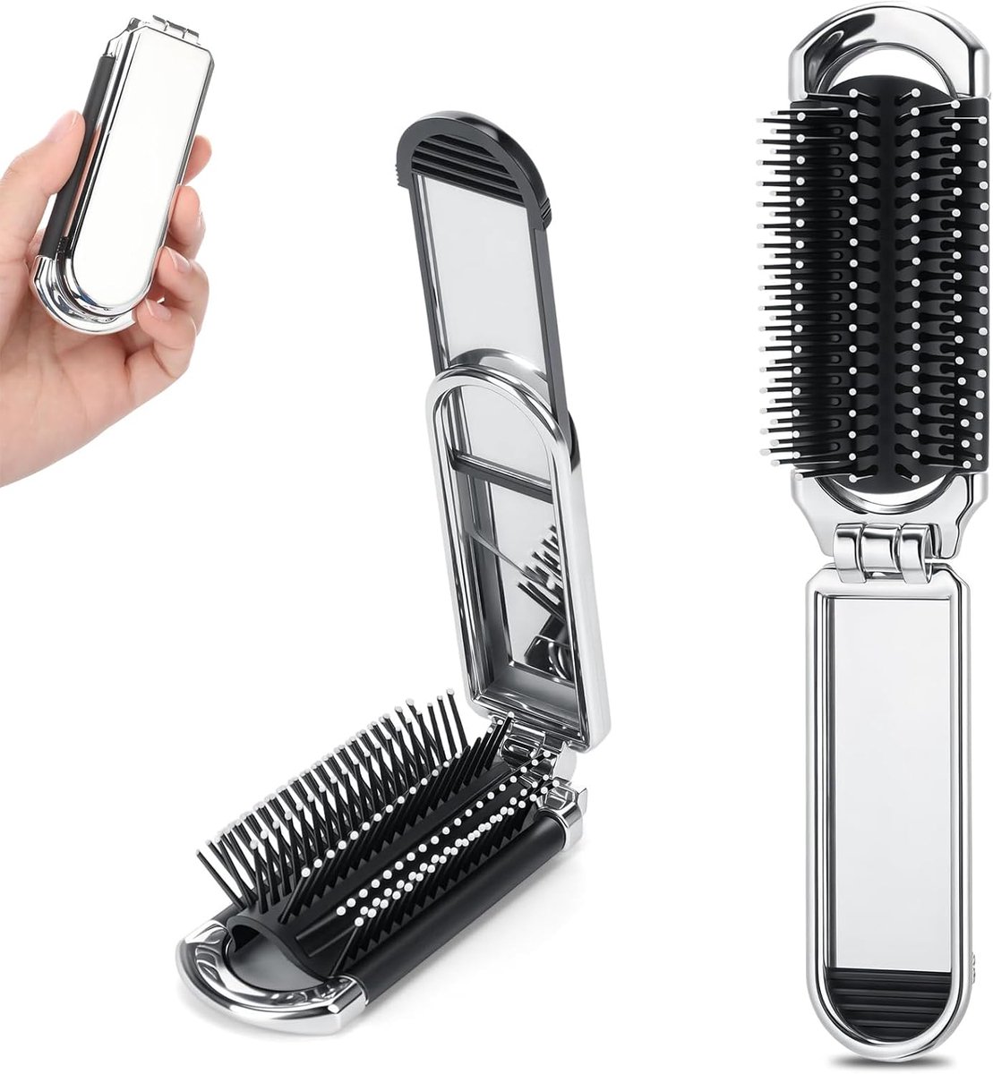 2 stuks reishaarborstel met opvouwbare spiegel, mini-reisborstel, massagekam, compacte kappersgereedschap, voor - ShopVlot