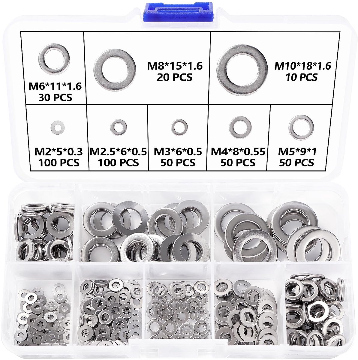 410pcs M2 M2.5 M3 M4 M5 M6 M8 M10 Stainless Steel Flat Rings Set, Assortment Metal Rings, for Home Decoration - ShopVlot
