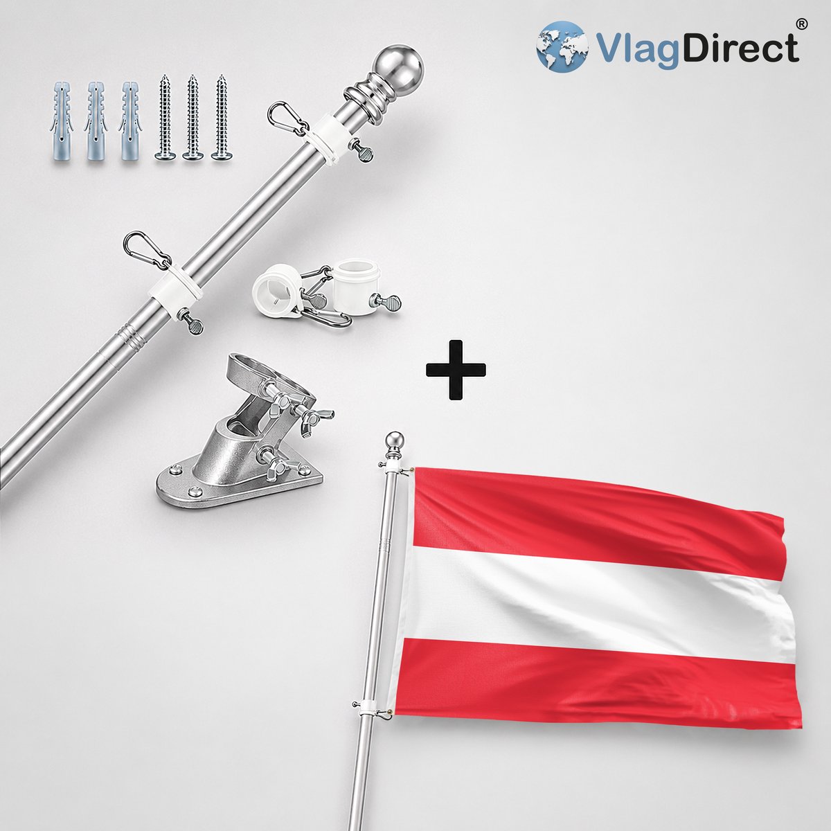 VlagDirect - Compleet vlaggenpakket - Zilveren vlaggenstok inclusief vlaggenstokhouder + Dordrecht vlag - Gemeente Dordrecht vlag - 90 x 150 cm.