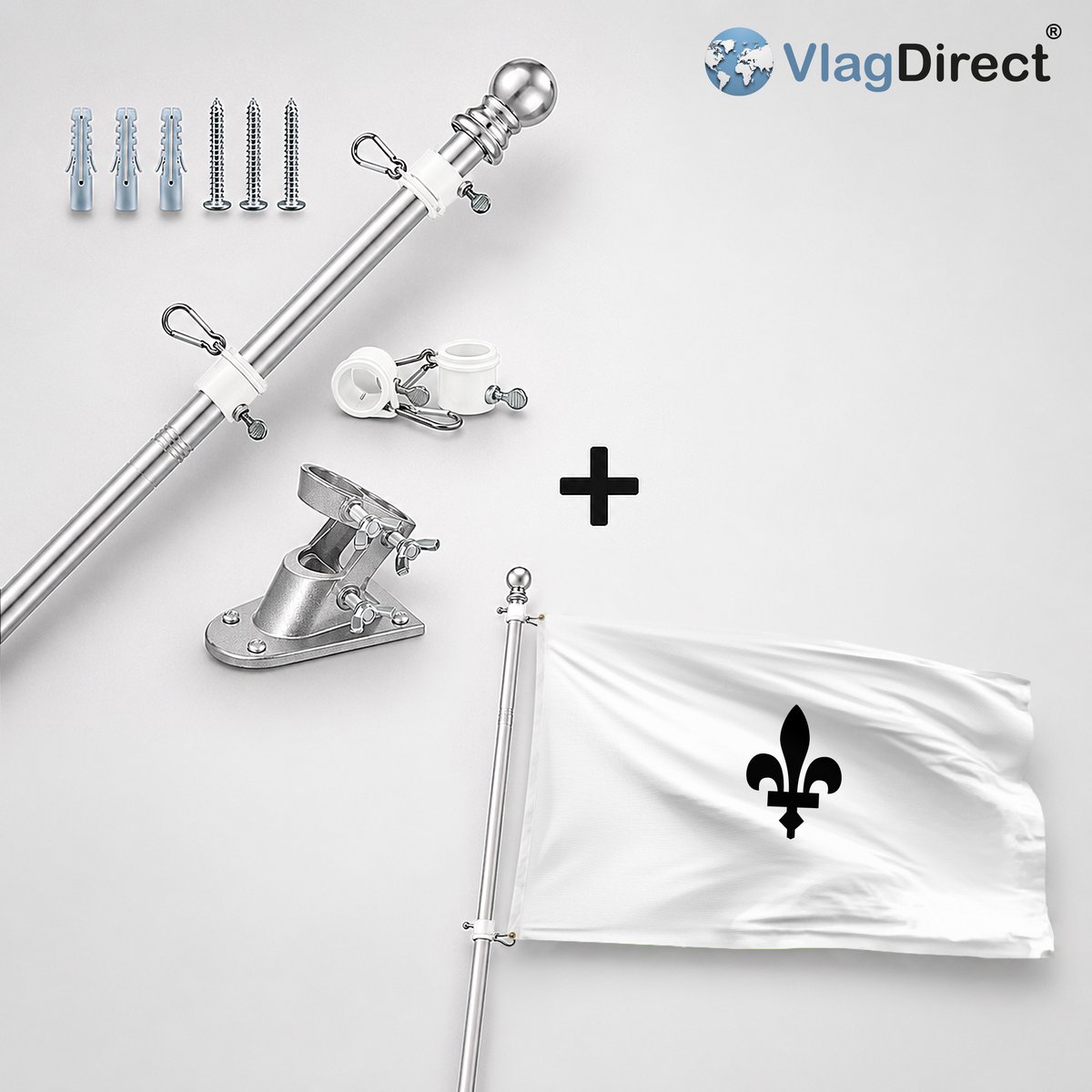 VlagDirect - Compleet vlaggenpakket - Zilveren vlaggenstok inclusief vlaggenstokhouder + Aarschotse vlag - Gemeente Aarschot vlag - 90 x 150 cm.