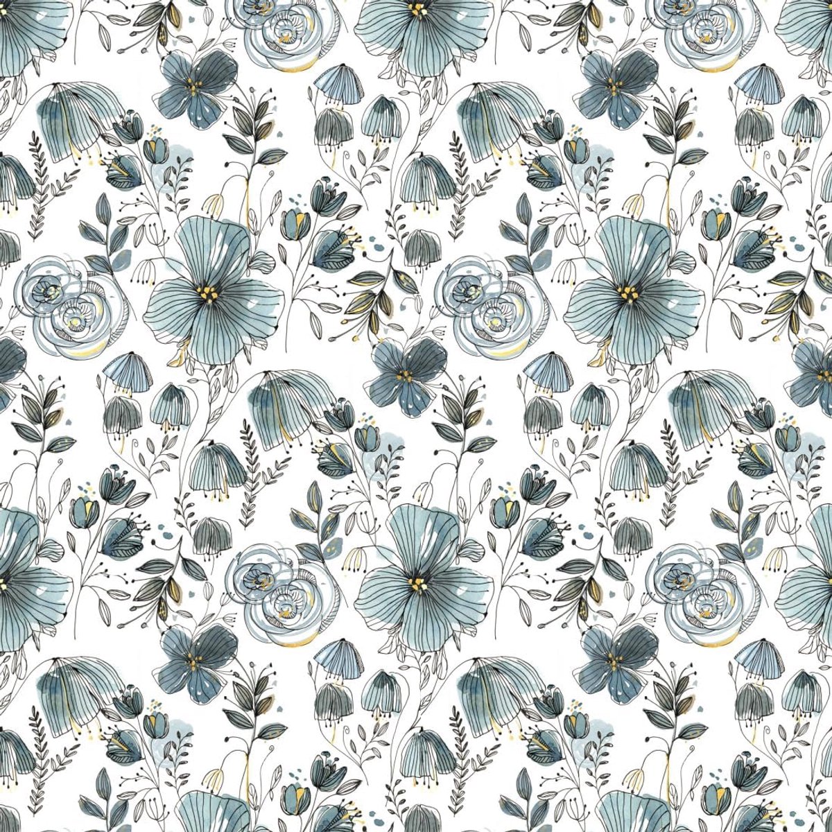 Self-Adhesive Wallpaper Green Flowers 44 x 500 cm Green White Flowers Leaves Plants Boho Self-Adhesive Wallpaper - ShopVlot