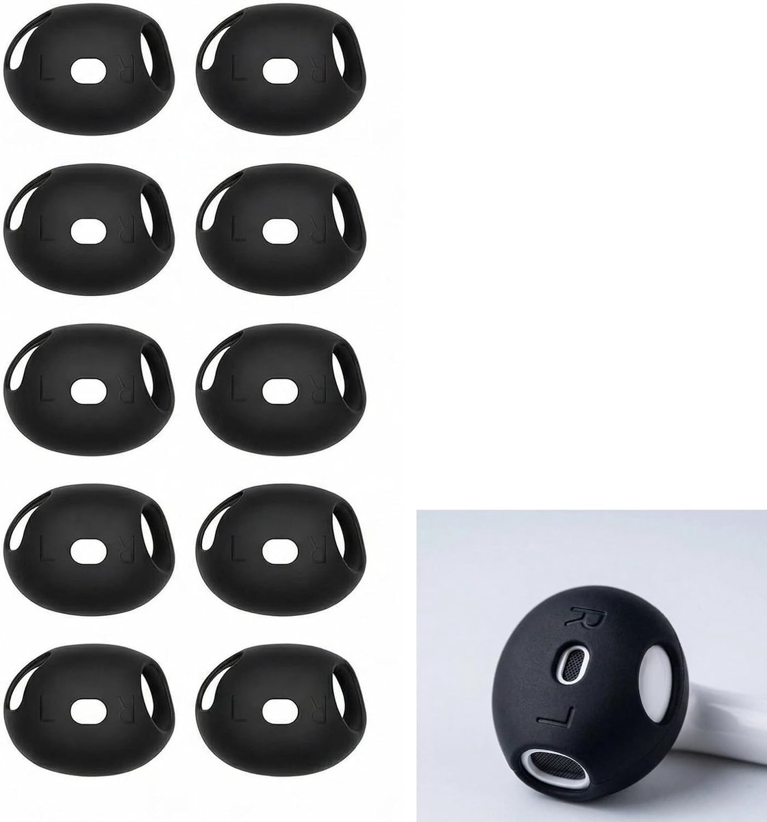 5 paar ultradunne siliconen oordopjes voor AirPods 4 - antislip - krasbestendig - optimaal comfort - geschikt voor oplaadetui - verbeteren de akoestiek voor ongelijk luisteren (zwart)