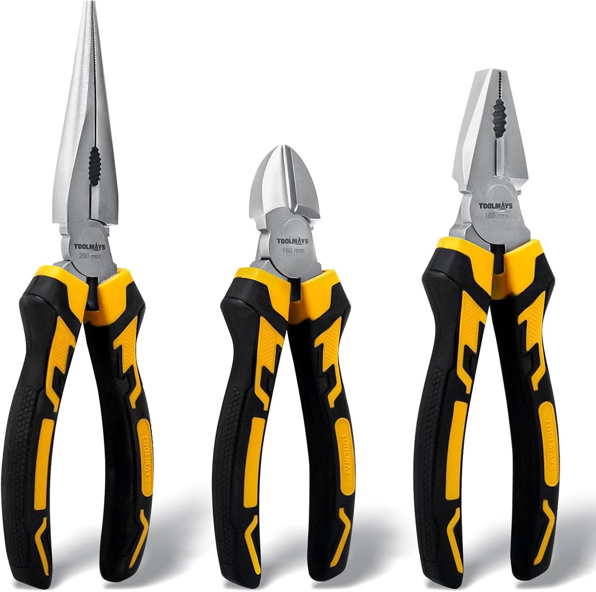 Pliers Set 3-Piece 200mm Long Nose Bar, 180mm Combination Pliers, 160mm Diagonal Cutting Pliers, Professional - ShopVlot