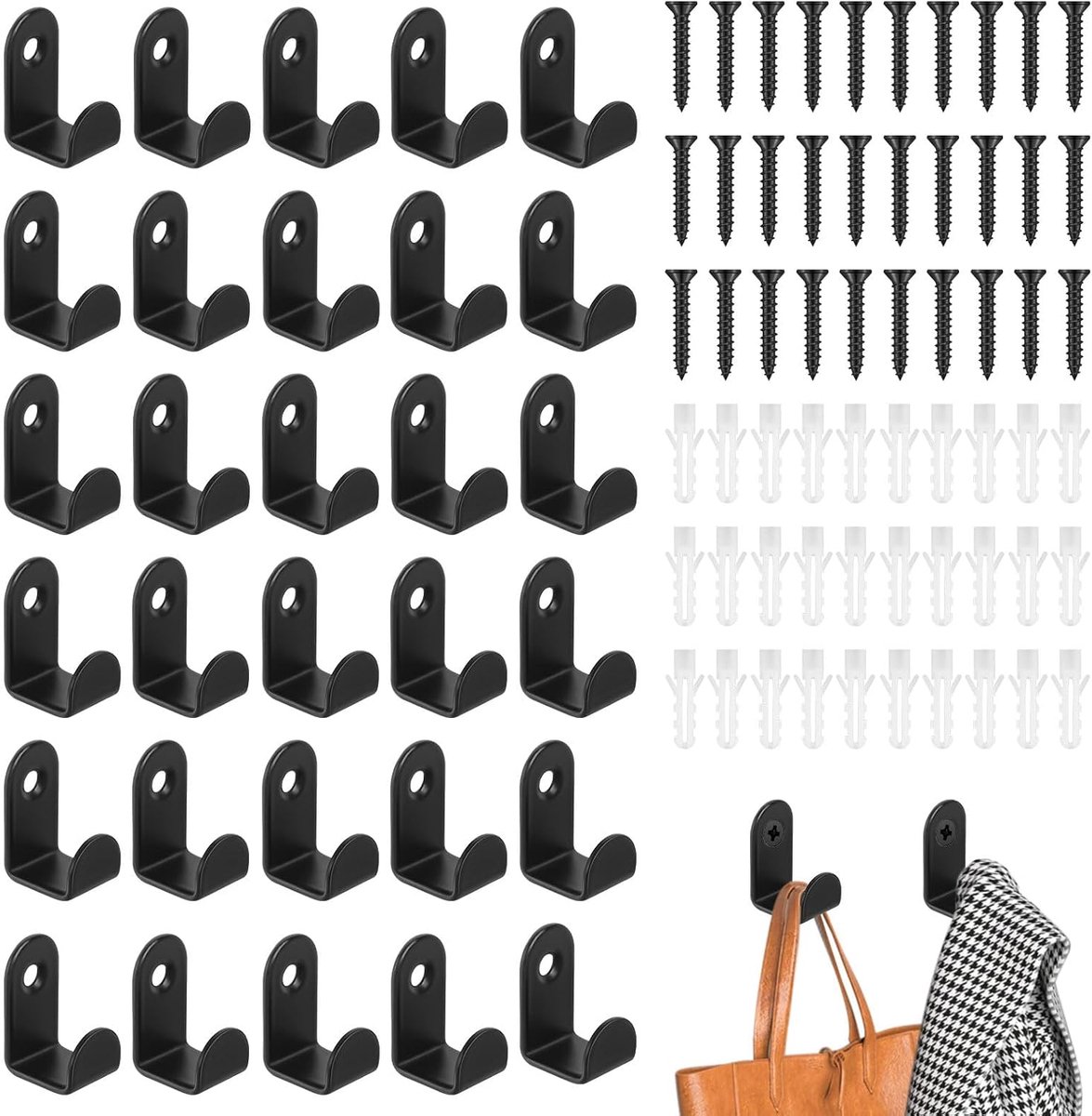 Wardrobe Hooks 30 Pieces Clothes Hooks Black Clothes Hooks Clothes Hooks Wall Hooks Metal Hooks for Screwing for - ShopVlot