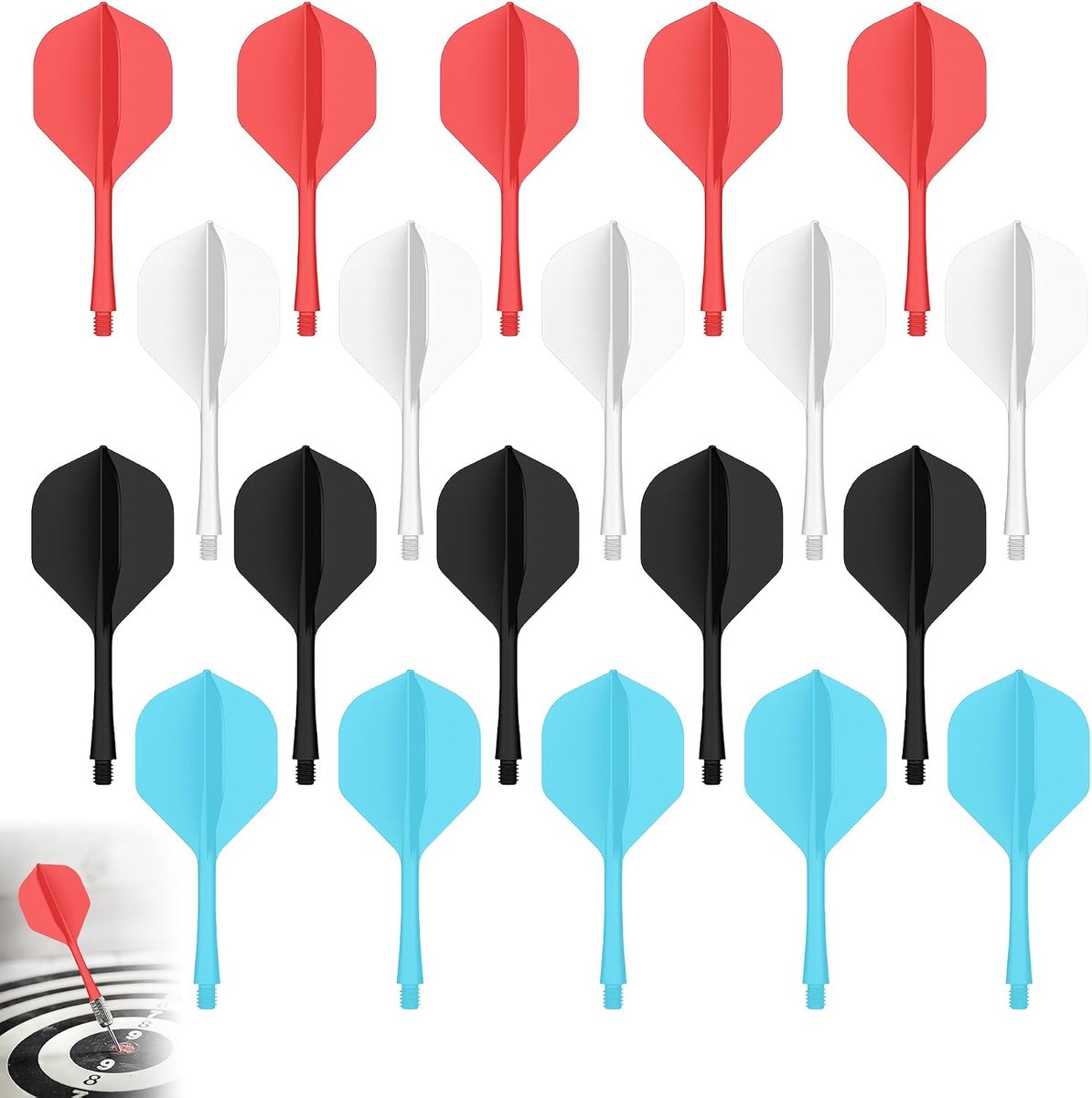 20 stuks dartflights met schacht, kunststof flights, slagvast, voor wedstrijden en training - ShopVlot