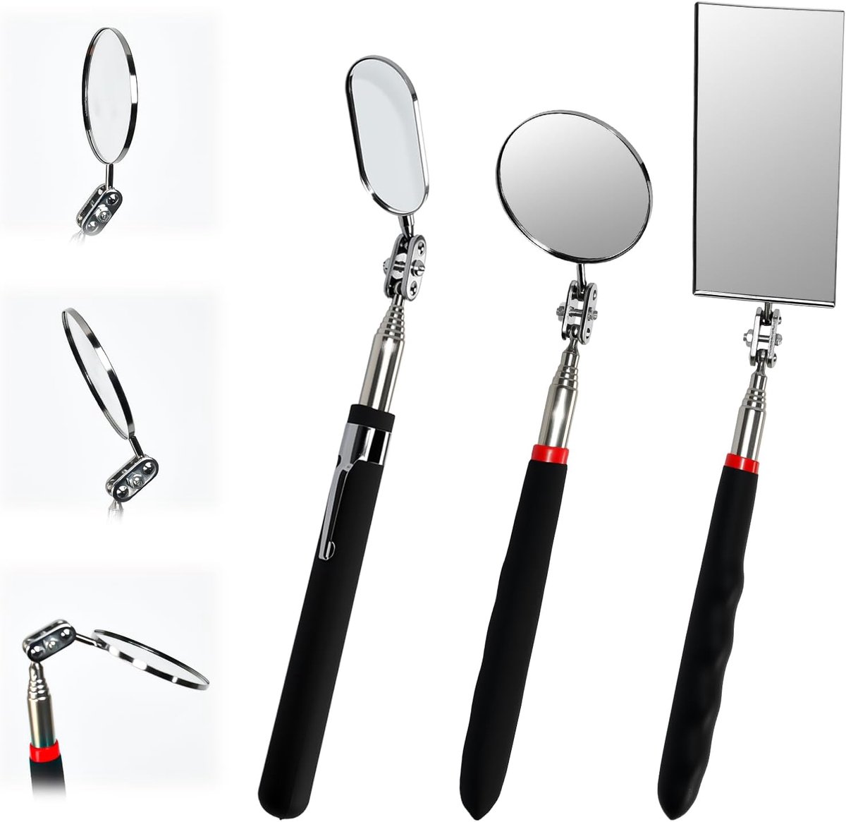 Inspection Mirror Set, 2 Pieces, Telescopic Mirror, Handles, Mechanical Car Mirror, Round, 360 Degrees, Dentist - ShopVlot