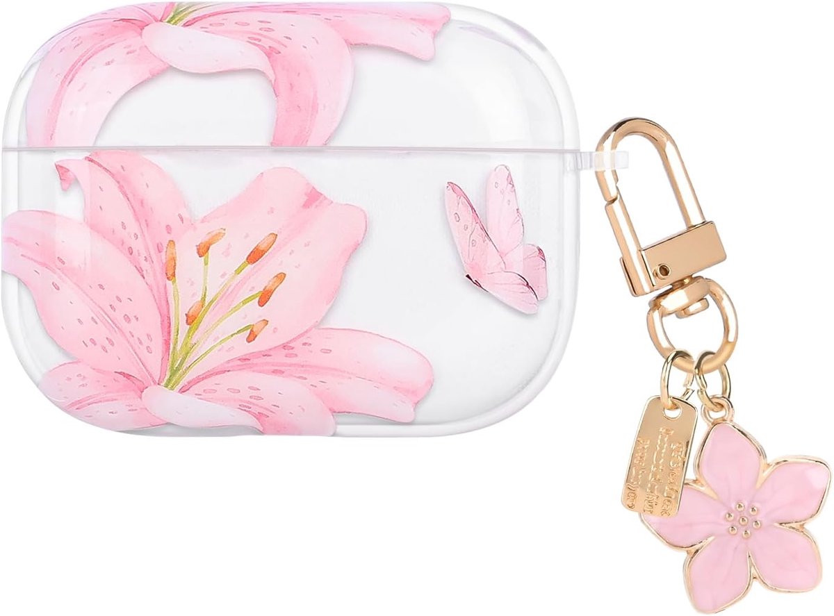 Compatible with AirPods Pro 3 Case with Keychain TPU Protective Case with Floral Pattern for Women Shockproof Non-Slip - ShopVlot