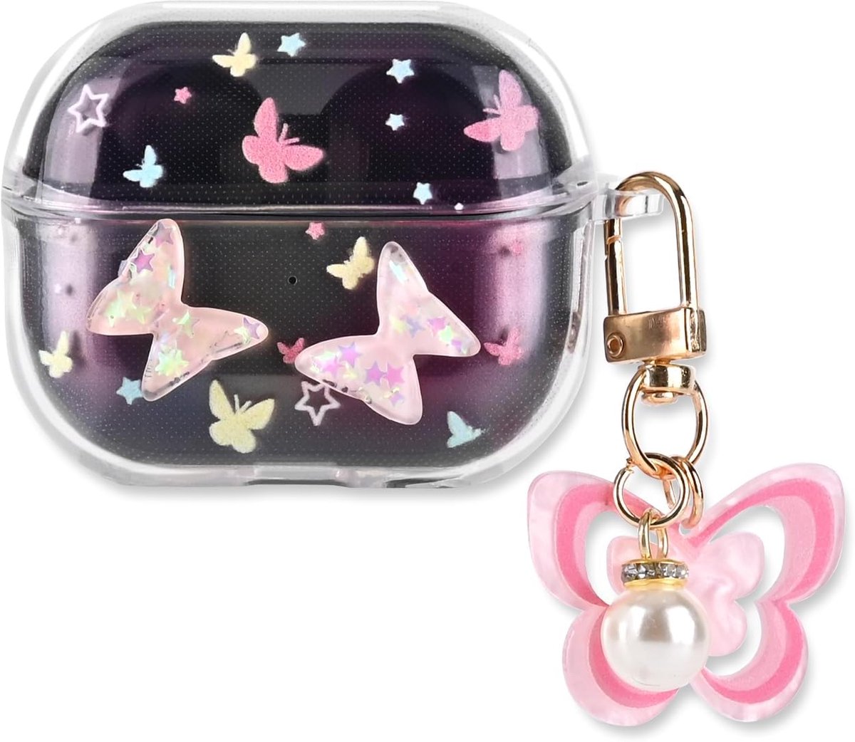 Case Compatible with Samsung Galaxy Buds 3/3 Pro/3 FE, Pink Butterfly Pattern Soft Silicone Case for Women Shockproof - ShopVlot