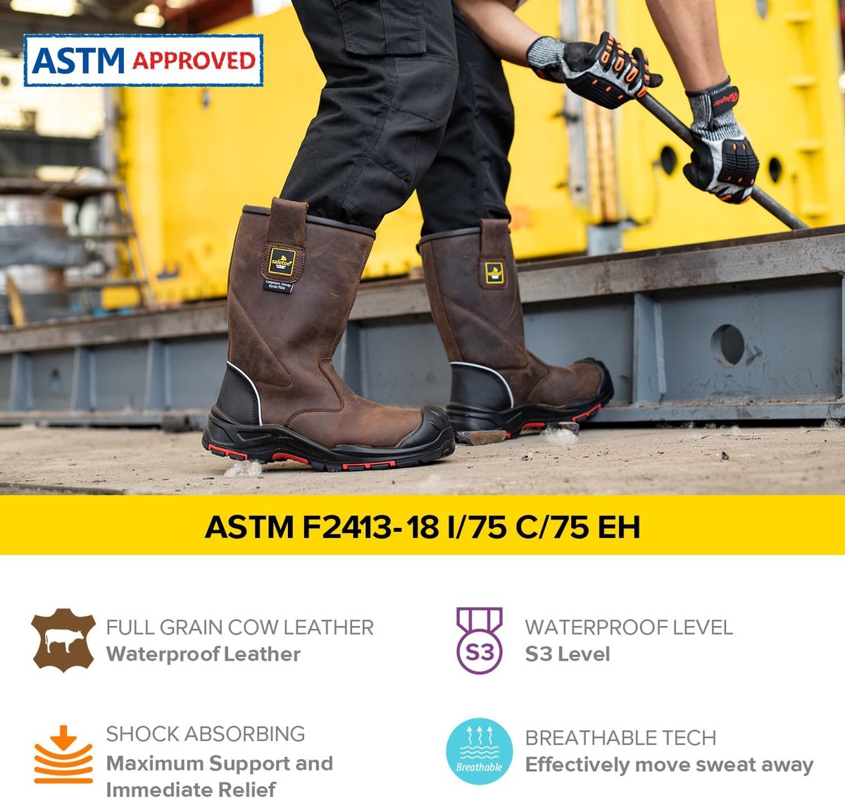 SAFETOE Work Boots Men Women Cow Leather Safety Boots 20 cm Composite Toe Anti-Nail Rubber Sole Industrial - ShopVlot
