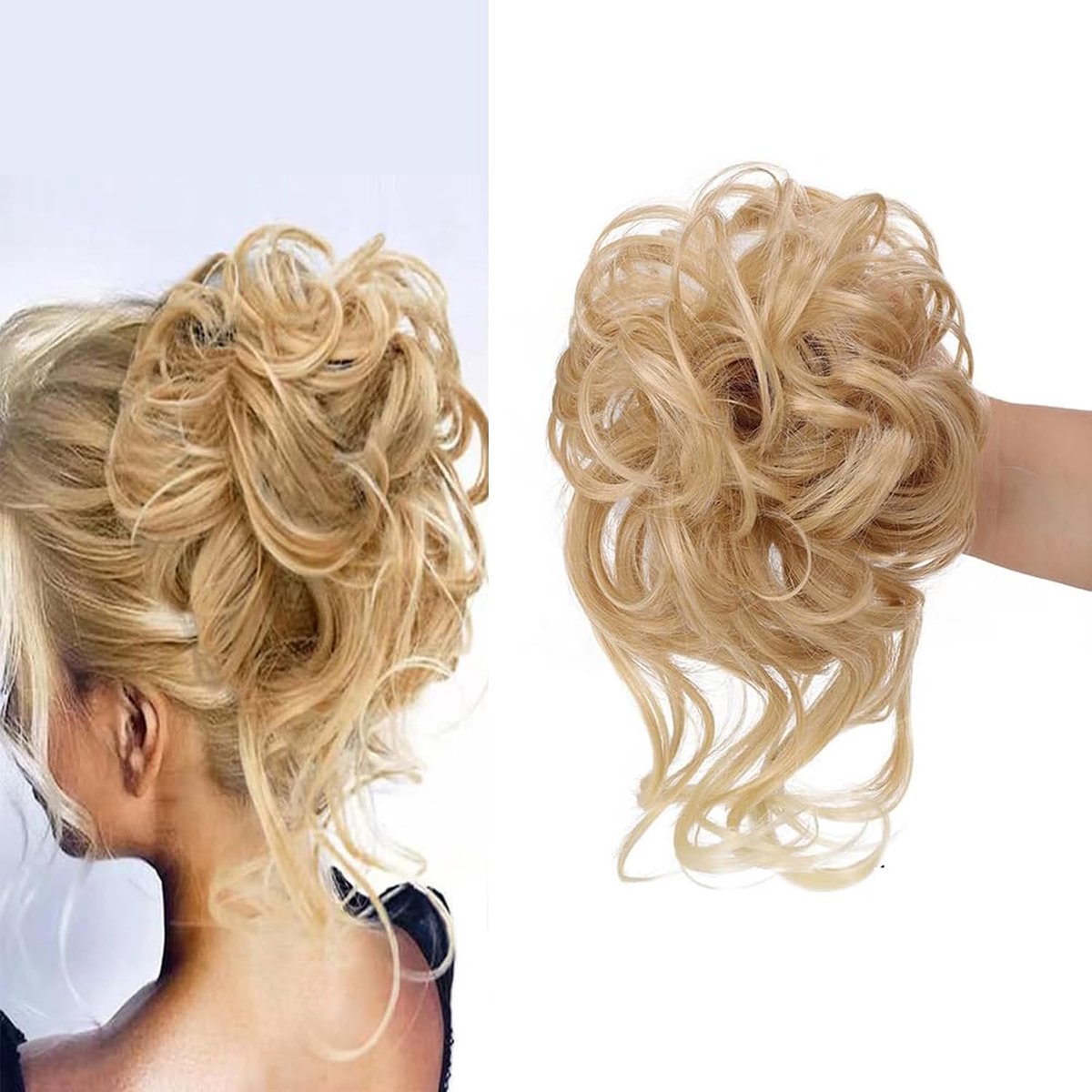 Hairpieces Bun Ponytail Extension Claw Clip Curly Wavy Synthetic Hair Extensions Messy Long Curly Updo for Women (D) - ShopVlot